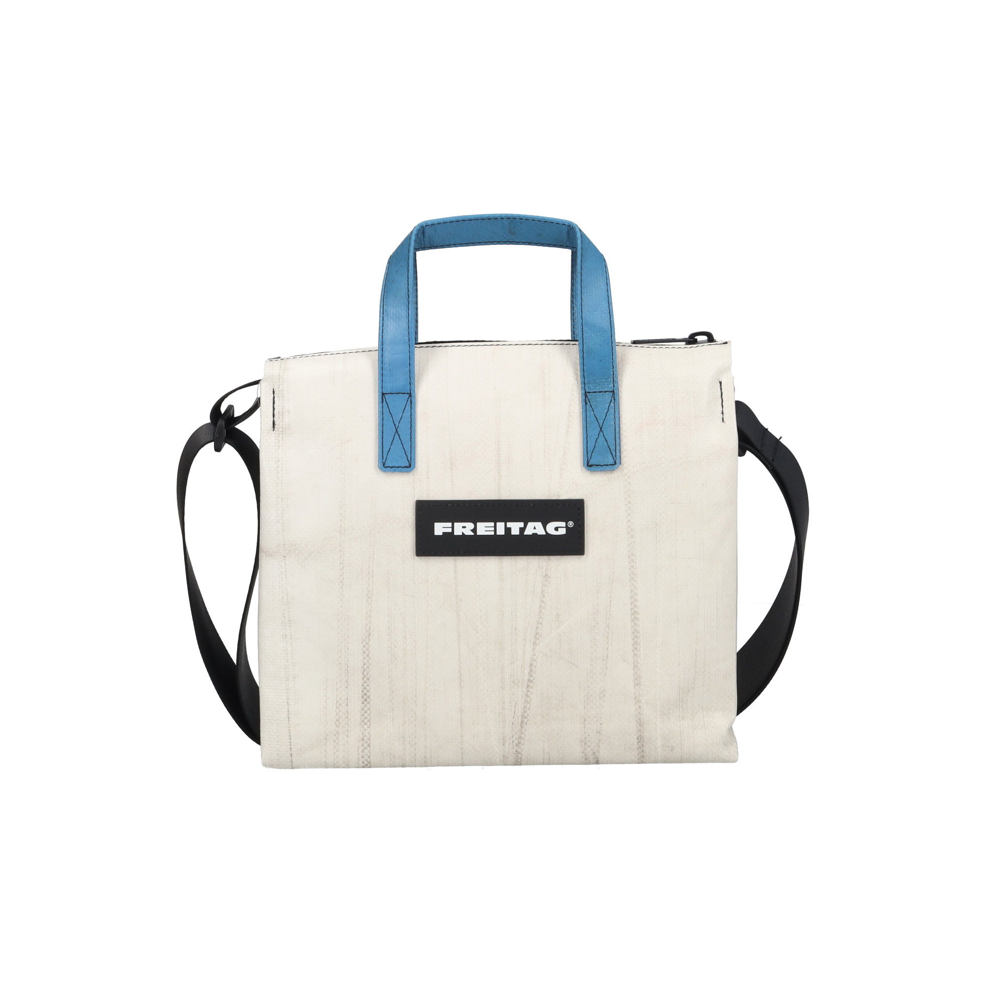 FREITAG トートバッグ ホワイト/ブルー　ファスナー付　ユニセックス FREITAG フライターグ トート バッグ ブルー×ホワイト×レッド